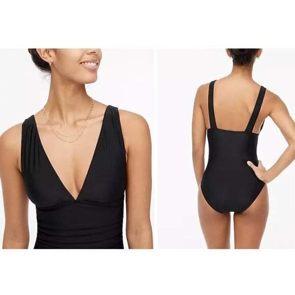 J.CREW Women's One-Piece Ruched Plunging Neck Black Size Small NWT - Picture 2 of 6